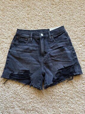 American Eagle Highest Rise 90s‎ Boyfriend Shorts Black Distressed Womens 0 NWT